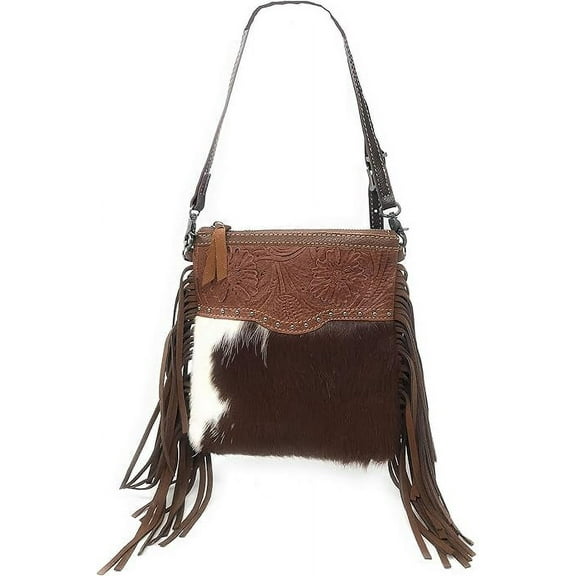 Handcrafted Genuine Leather Western Cowhide Womens Fringe Clutch Crossbody Bag