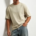 thumbnail image 2 of Mens Shirts, Mens T Shirts Heavyweight Cotton Crew Neck Tee Drop Shoulder Short Sleeve Shirt Casual Basic Daily Summer Tops Beige M, 2 of 5