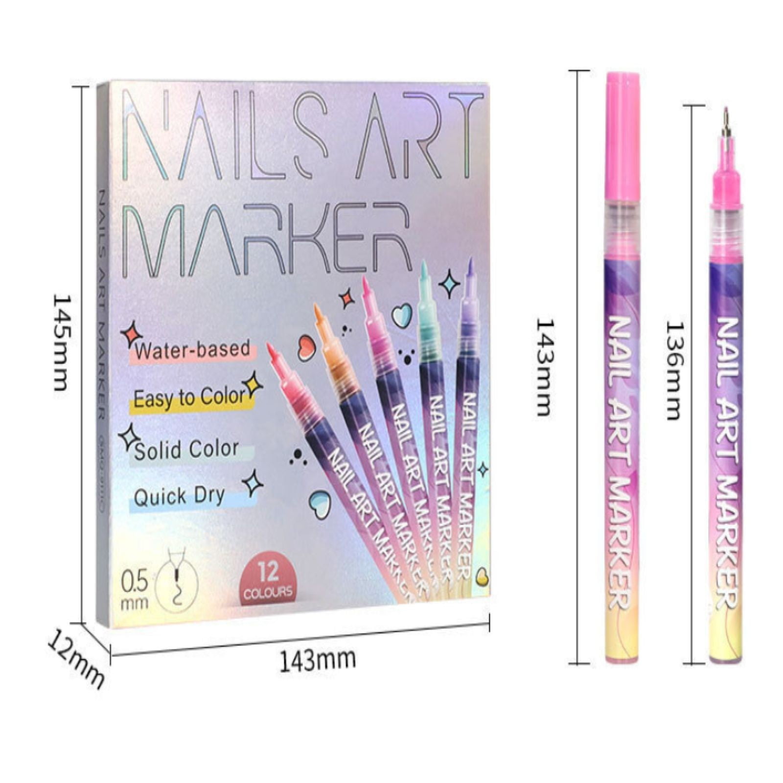 12 Colors Nail Art Pens Set, Nail Art Markers for Adults Quickly Dry Nail Polish Pens Drawing Painting Pen,Nail Art Nail DIY Decoration for Home Salon and Beginners, Convenient Painting Tools