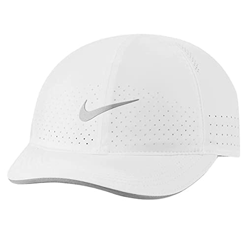 Nike Women's Featherlight Running Cap Hat Aerobill Adjustable (One Size, White)
