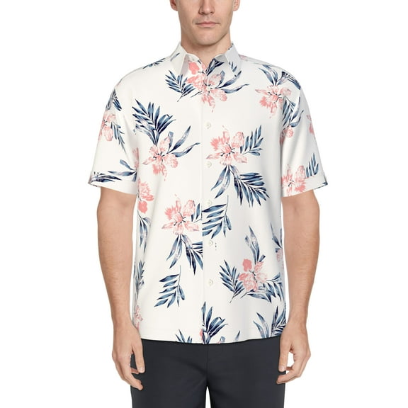 Cafe Luna Men's and Big Men's Tropical Flower Print Short Sleeve Shirt, Sizes S-5XL