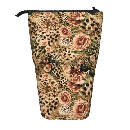 Picia Animal Leopard Print Telescopic Pencil Case, Telescopic Pen Holder Telescopic Pencil Pouch Bag Stationery Pencil Case Box Storage Organizer Makeup Bag