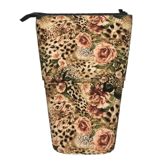 Picia Animal Leopard Print Telescopic Pencil Case, Telescopic Pen Holder Telescopic Pencil Pouch Bag Stationery Pencil Case Box Storage Organizer Makeup Bag