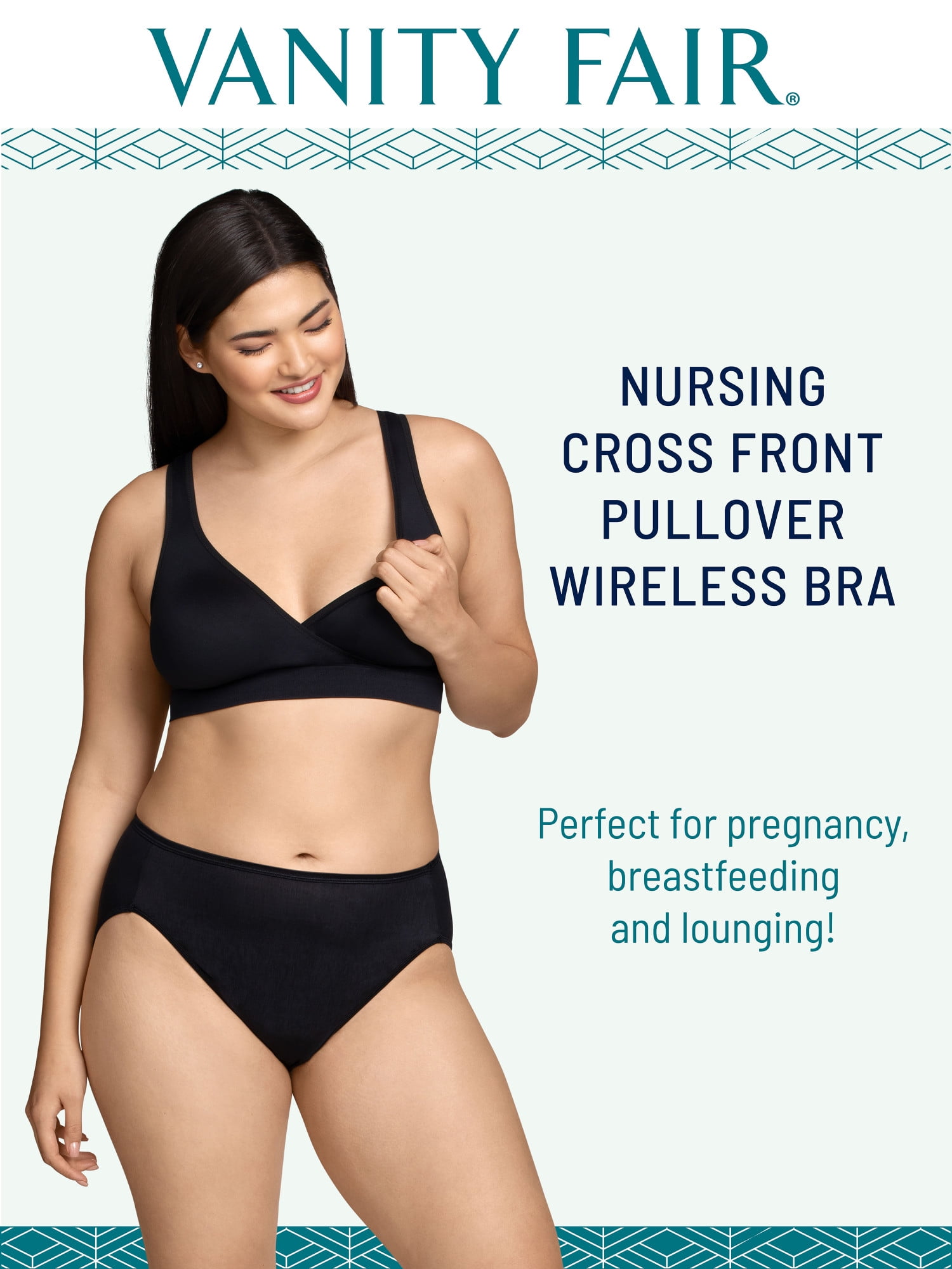 Vanity Fair Lingerie Women's Maternity Nursing Wireless Bra for Breastfeeding, Cross Front Pullover Style 72074