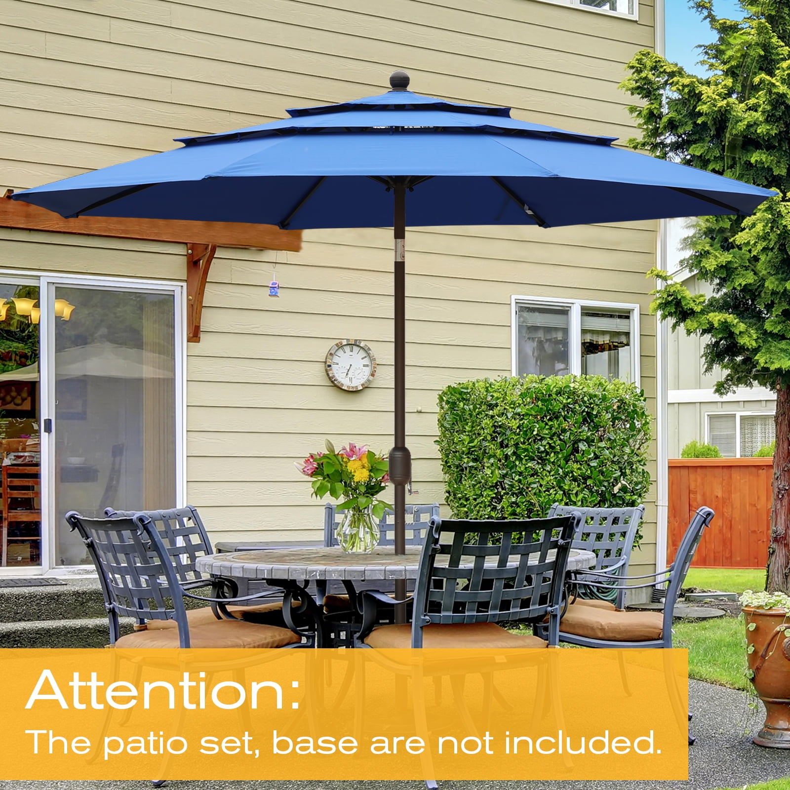 Aoodor 10ft 3-Tier Patio Umbrella, Outdoor Table Market Umbrella Tilt Adjustment and Crank