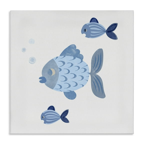 Stupell Industries Minimal Blue Fish Animals Painting Wrapped Canvas Art Print Wall Art, 17 x 17