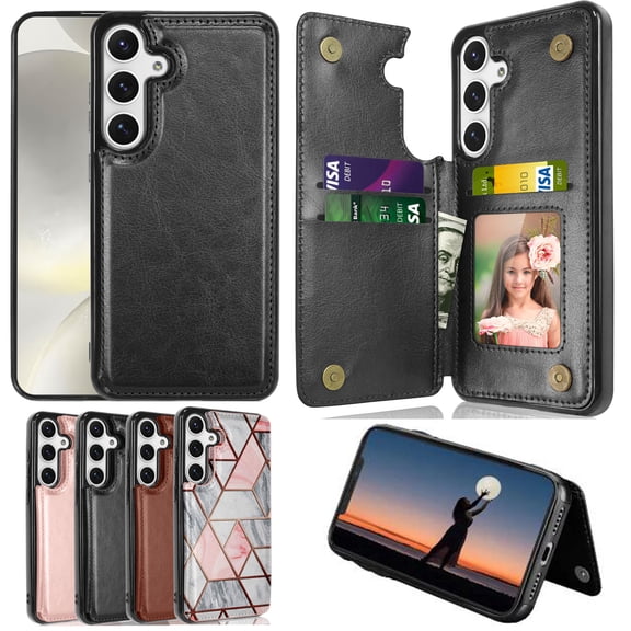Samsung Galaxy S24 Plus Case, Galaxy S24 Plus Wallet Case, Takfox Shockproof PU Leather Case Card Pockets Slots Cash ID Credit Card Flip Phone Cases Cover Kickstand Magnetic Hard Cases,Black