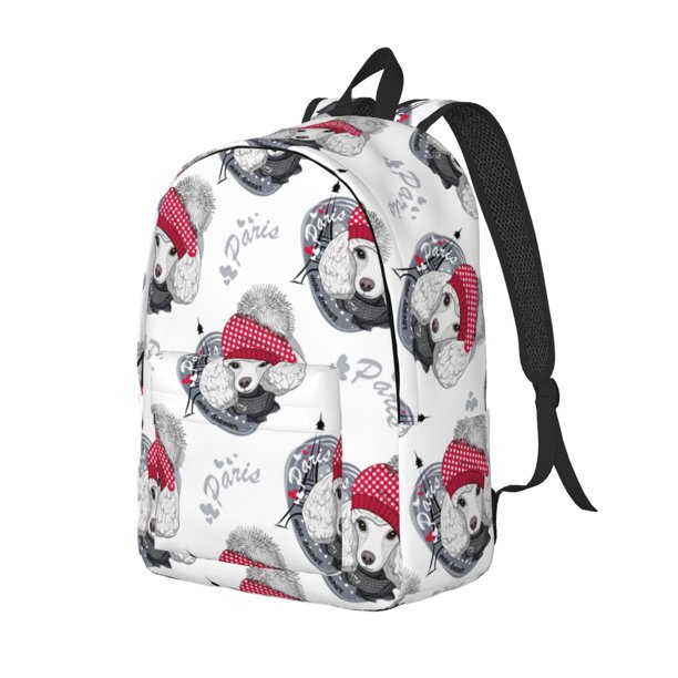 Disketp Cute Poodle Dog Mochila de Lona Estampada, Mochila Escolar de Viaje Ligera para Estudiantes y Portátil-Small