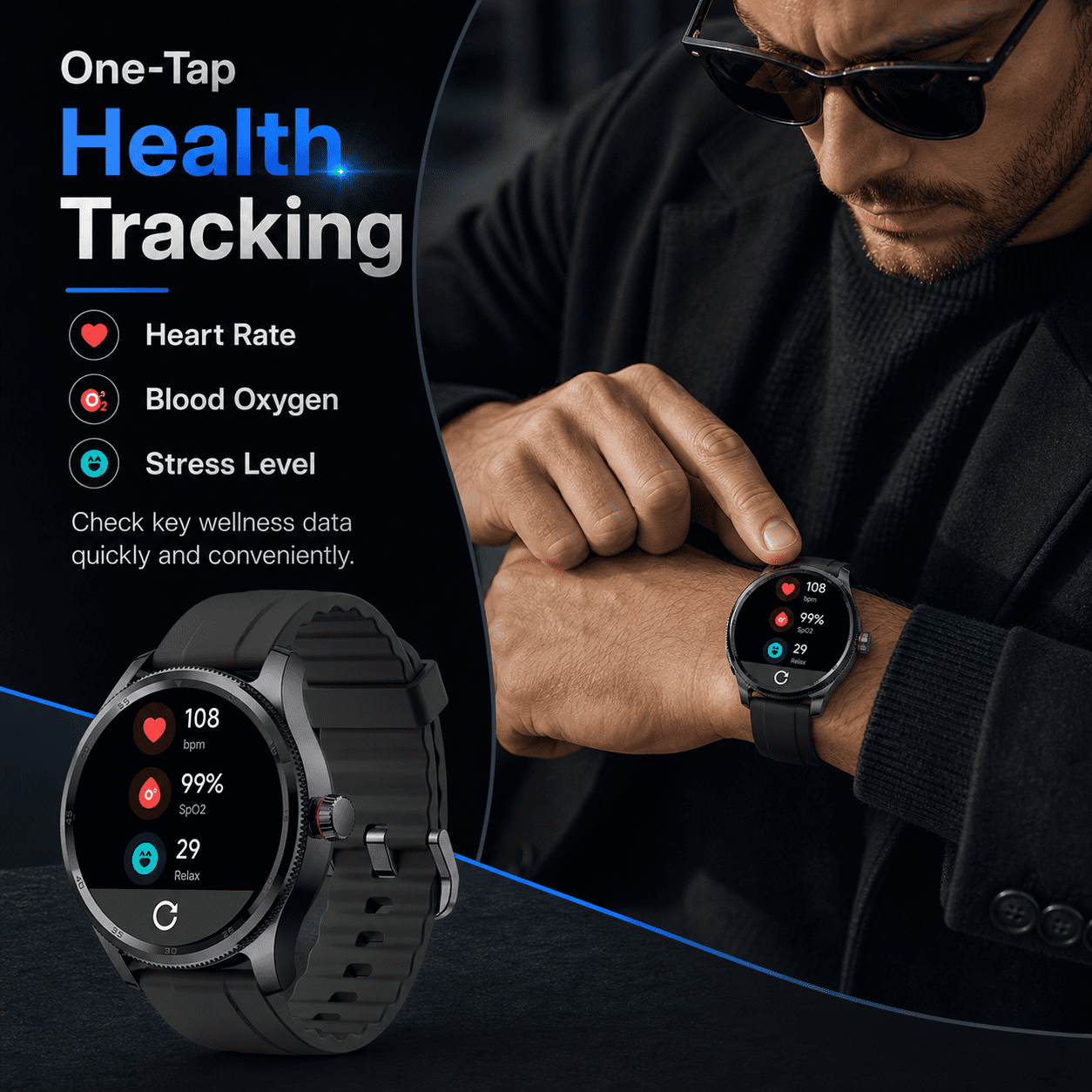 MiracoRun Men’s Smart Watch for iPhone & Android, 1.39" Round Touchscreen, Bluetooth Calling & Text Notifications, Fitness Tracker with 100+ Sports Modes, IP68 Waterproof