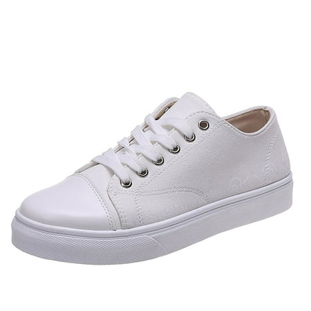Canvas Round Head Lace Up One Foot Flat Casual Shoes Women's Shoes