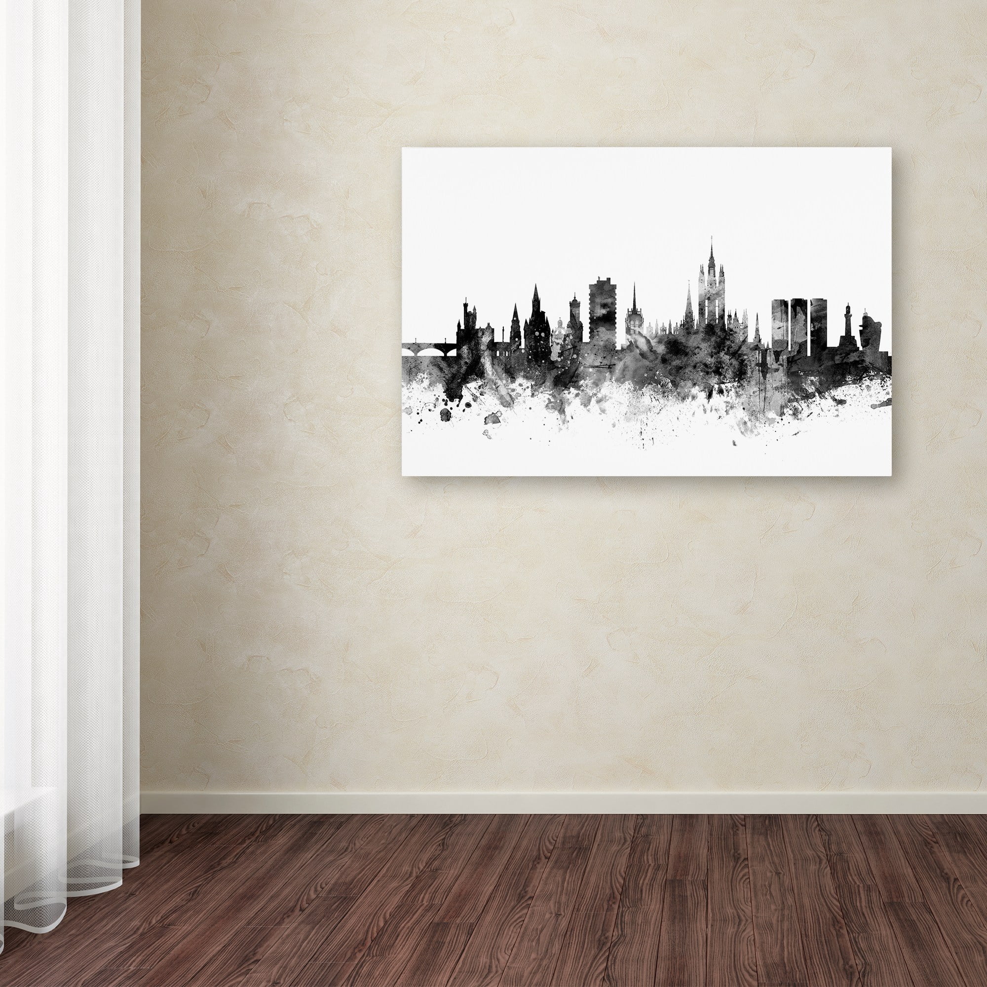 Trademark Fine Art "Aberdeen Scotland Skyline B&W" Canvas Art by Michael Tompsett