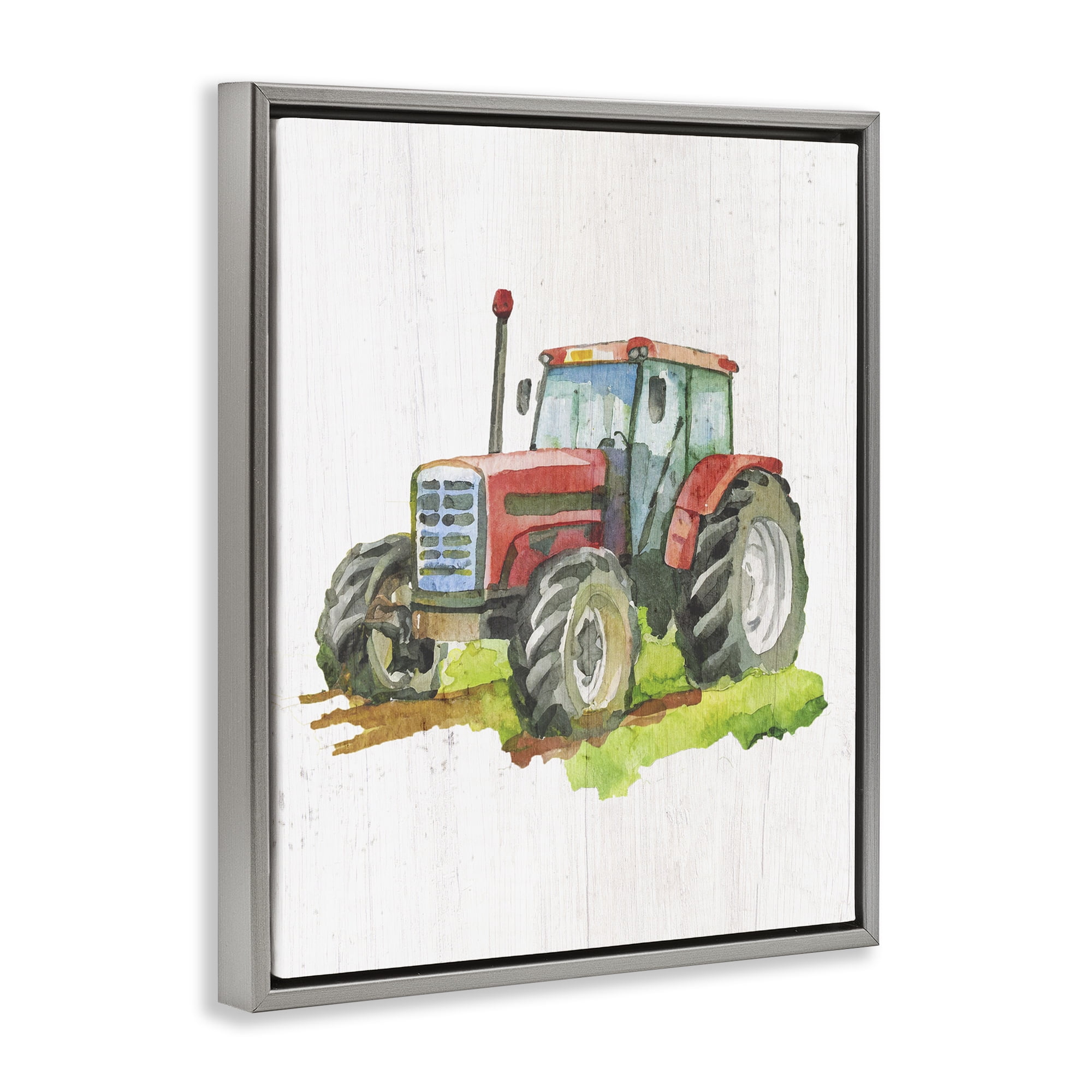 Stupell Industries Detailed Country Tractor Transportation Painting Gray Floater Framed Art Print Wall Art, 17 x 21