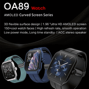 E EYAFA 3D Flexible High-Definition Curved 1.95 inch AMOLED Screen Bluetooth Call Sports Watch for Men and Women-Black