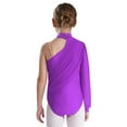 thumbnail image 4 of TiaoBug Kids Girls One Shoulder Long Sleeve Ruched Mesh Gymnastic Leotard Unitard Ballet Dance Outfit Purple 8, 4 of 5