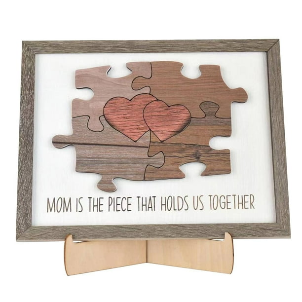 Fiudx Rompecabezas de Corazón para Madre E Hijo, Arte de Madera Personalizado, Nombres de Familia Personalizables, Regalo Emotivo para Mamá, Conmovedor Regalo para El Día de La Madre, Tamaño 36 X 27