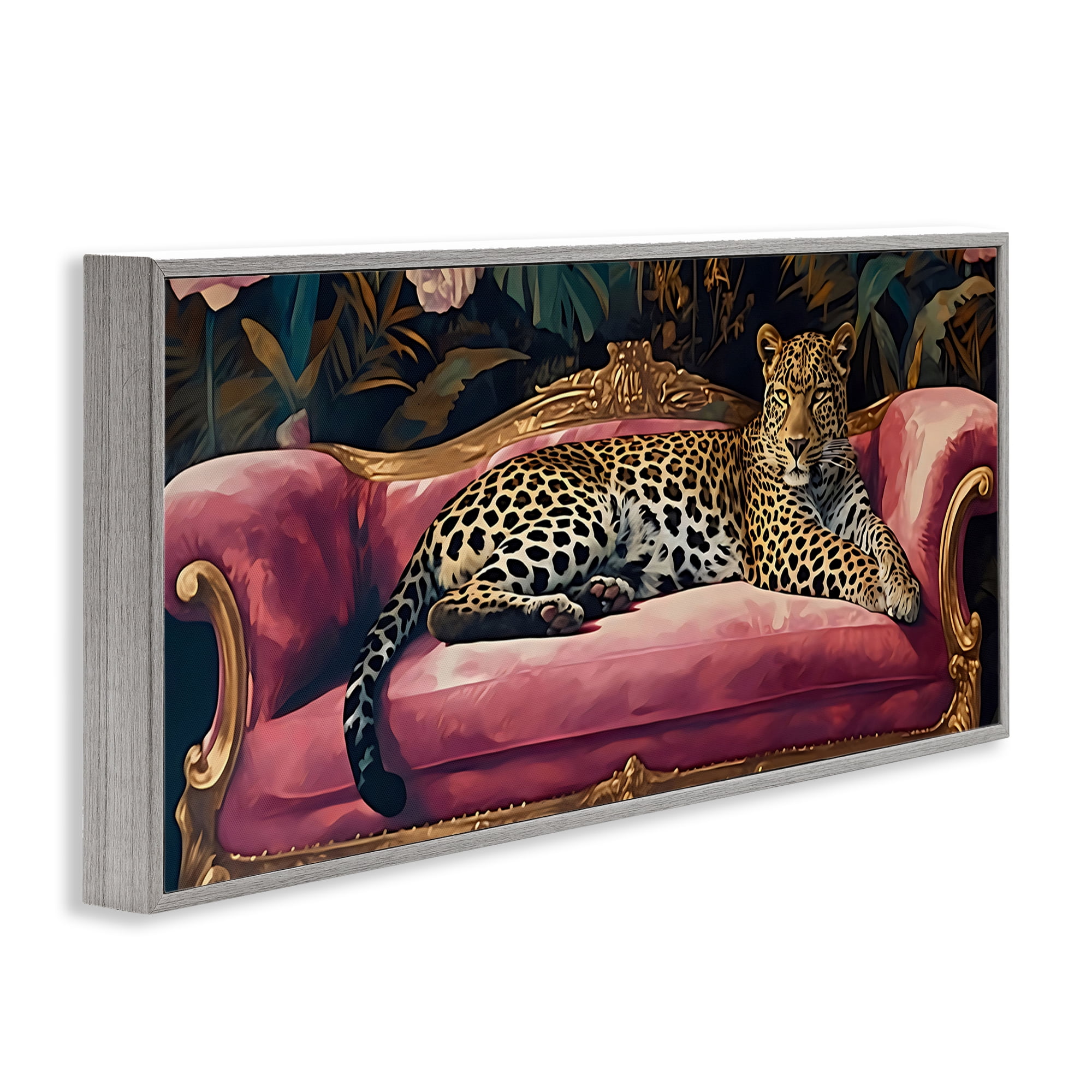 Stupell Industries Regal Relaxation Leopard on Pink Gray Framed Giclee Art, design by Creative Studio