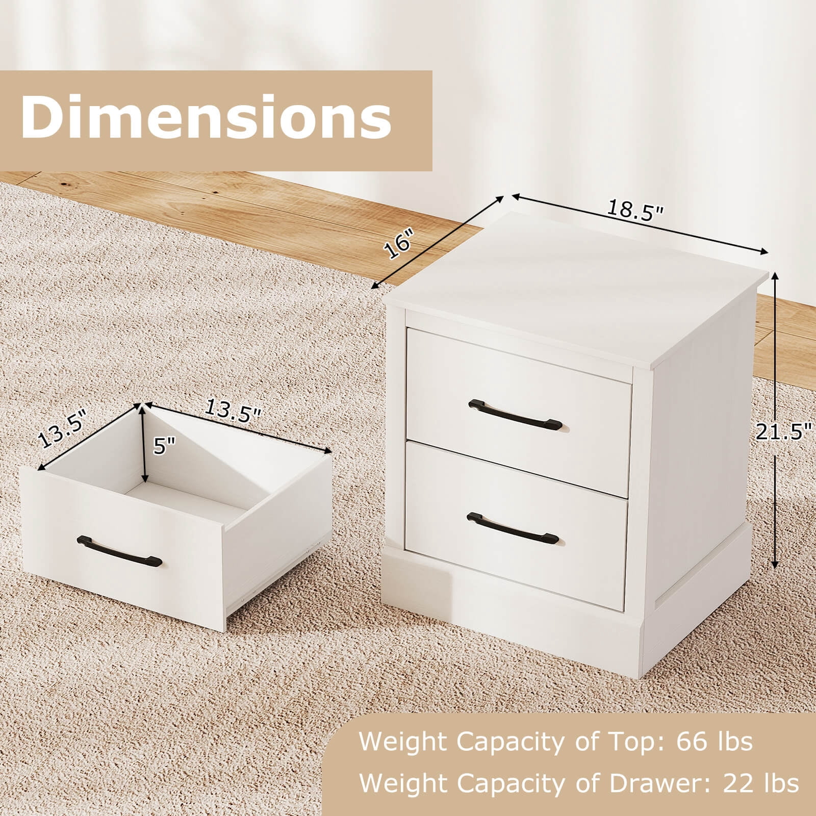 Costway 18.5" Farmhouse Nightstand with 2 Drawers Compact Size End Table for Living Room