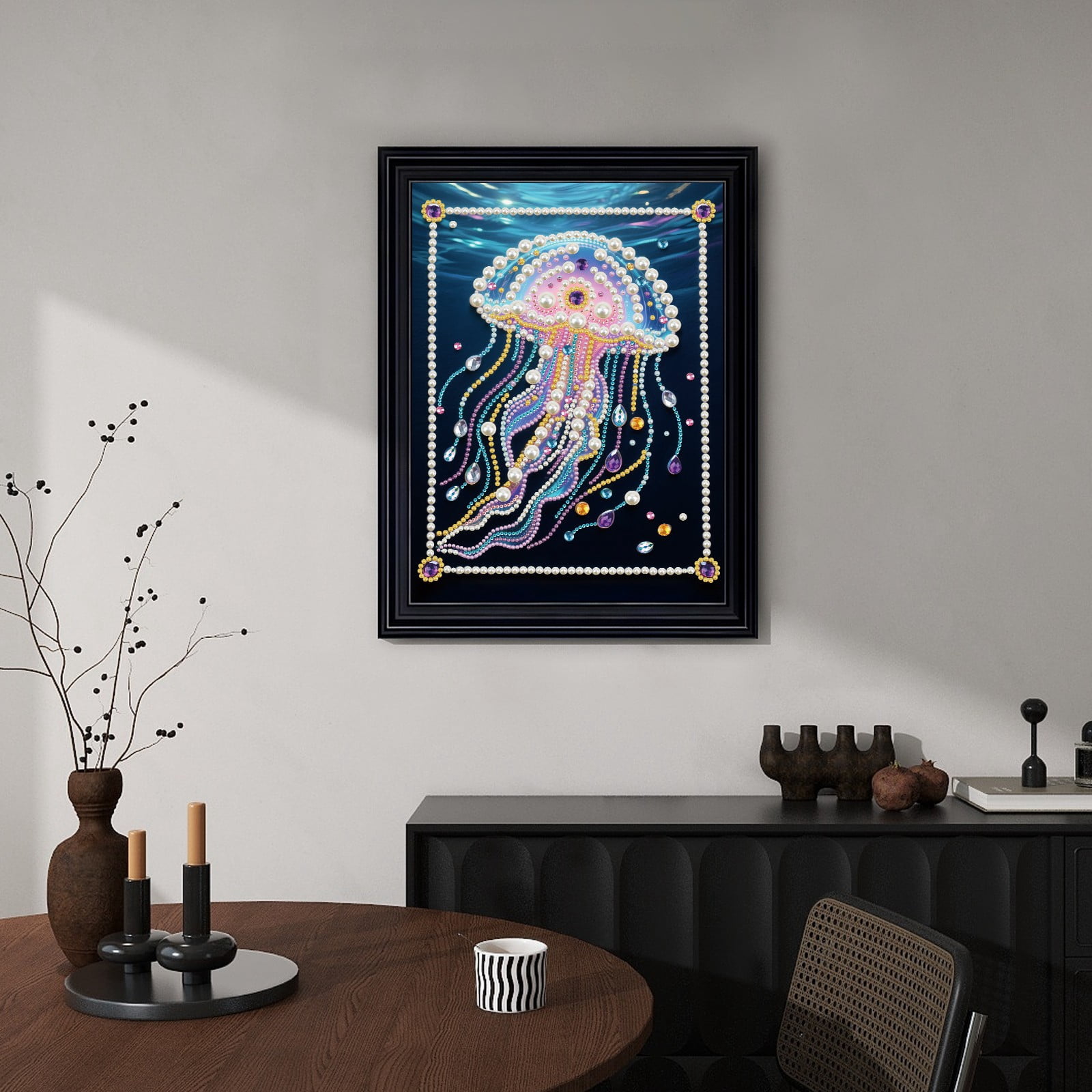 FLOPESN DIY Gemstone Pearl Painting Kit - 9.84x13.78 Inch Frameless Colourful Canvas Art for Adults, Stress Relief Craft & Home Wall Decor-Jellyfish-1