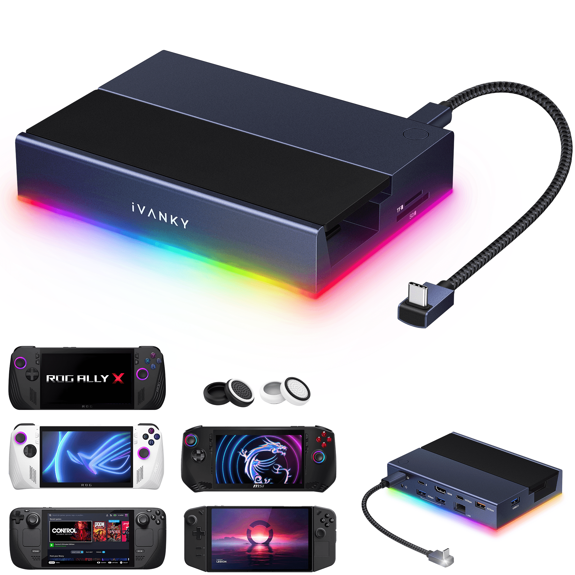 iVANKY Legion Go ROG Ally Steam Deck Dock with 4K HDMI and 100W PD