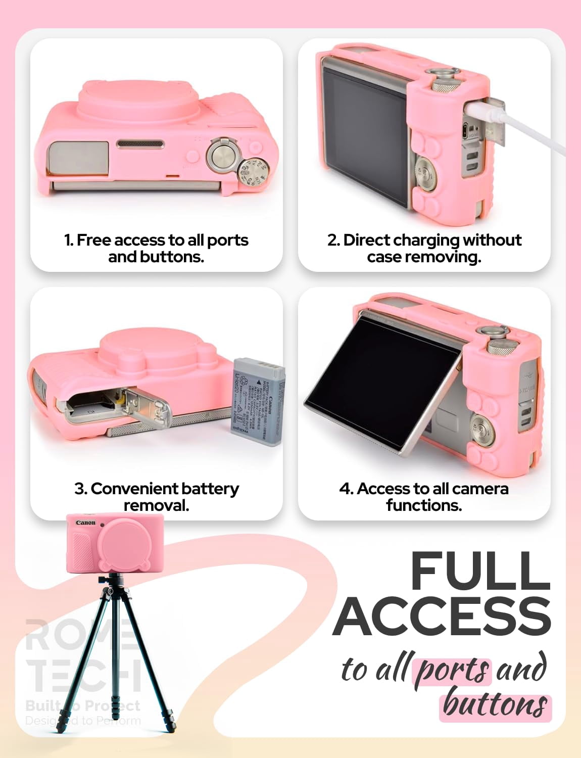 MegaGear Neopren-Kameratasche Für Canon Powershot SX730/720/710 HS, G16/G15 – Mit Karabiner, Wasserabweisend (Pink)