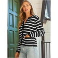 thumbnail image 3 of Women's Striped Cardigan Sweater Trendy Long Sleeve Button Down Crew neck Cardigans, 3 of 5