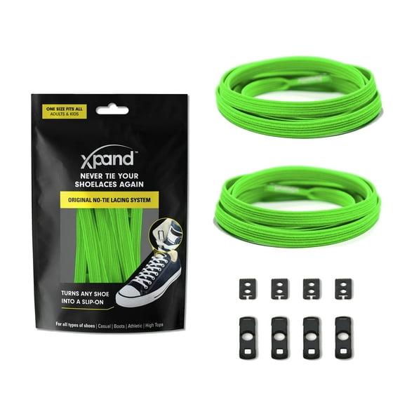 Xpand No Tie Shoelaces System with Elastic Laces - One Size Fits All Adult and Kids Shoes - Neon Green