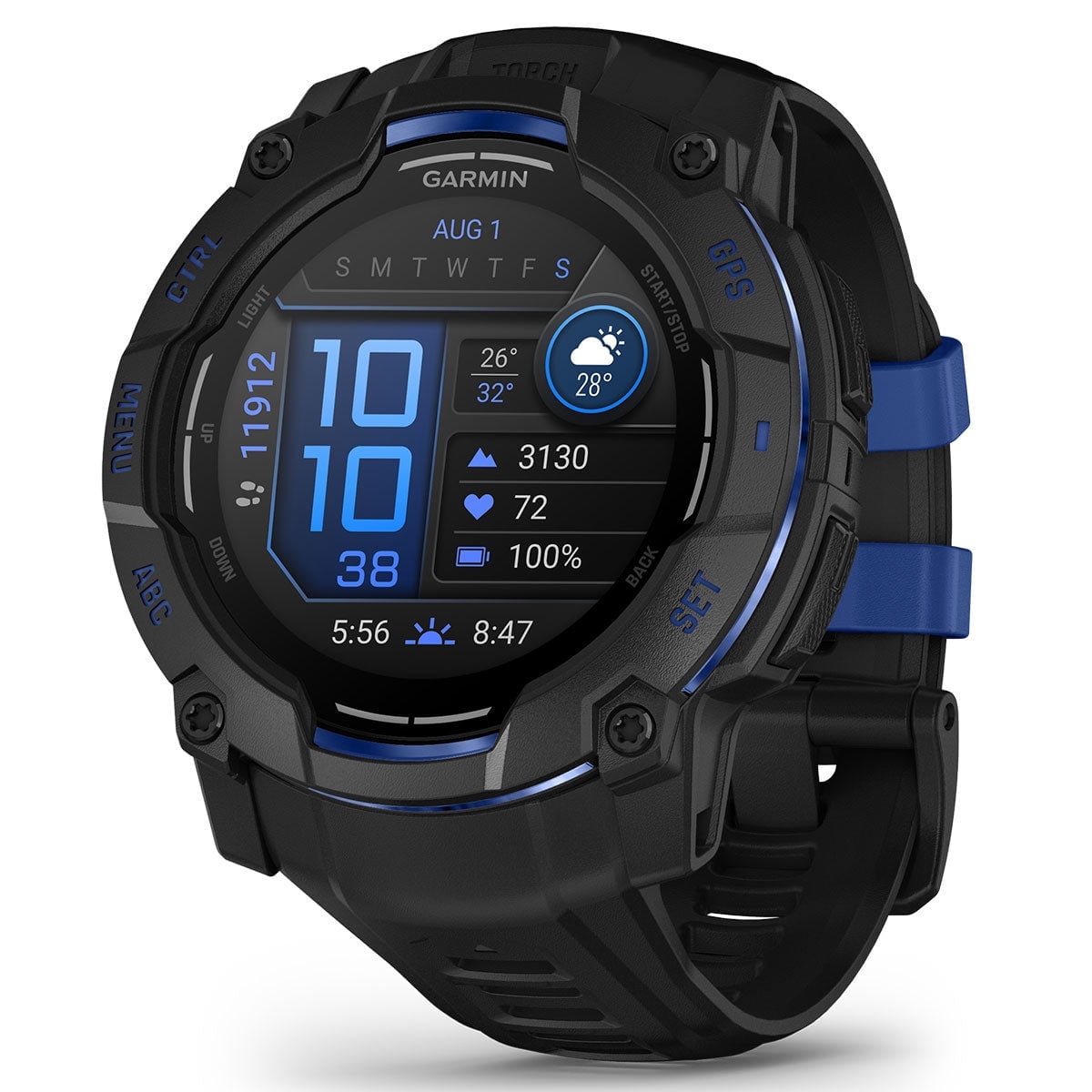 Garmin Instinct 3 AMOLED (Black/Bolt Blue, 50mm) Rugged Outdoor GPS Smartwatch Bundle with PlayBetter Portable Charger & HD Screen Protectors