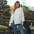 thumbnail image 5 of OBEEII Oversized Sweatshirts for Women Long Sleeve Crew Neck Pullover Tops Fashion Side Slits Tops Relax Fit Basic Jumper Tops, 5 of 6