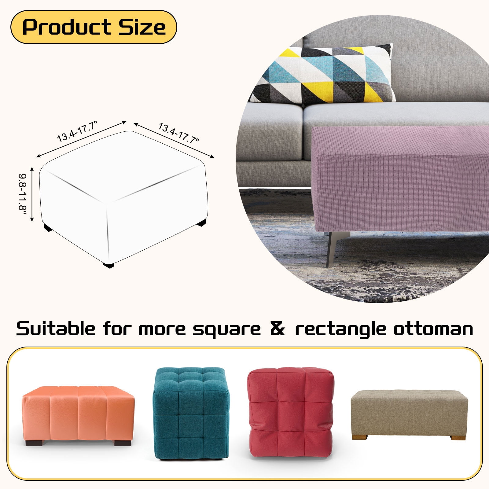 Unique Bargains Square Jacquard Slipcover Light Purple 13.4"-17.7" x 15.0"-17.7"