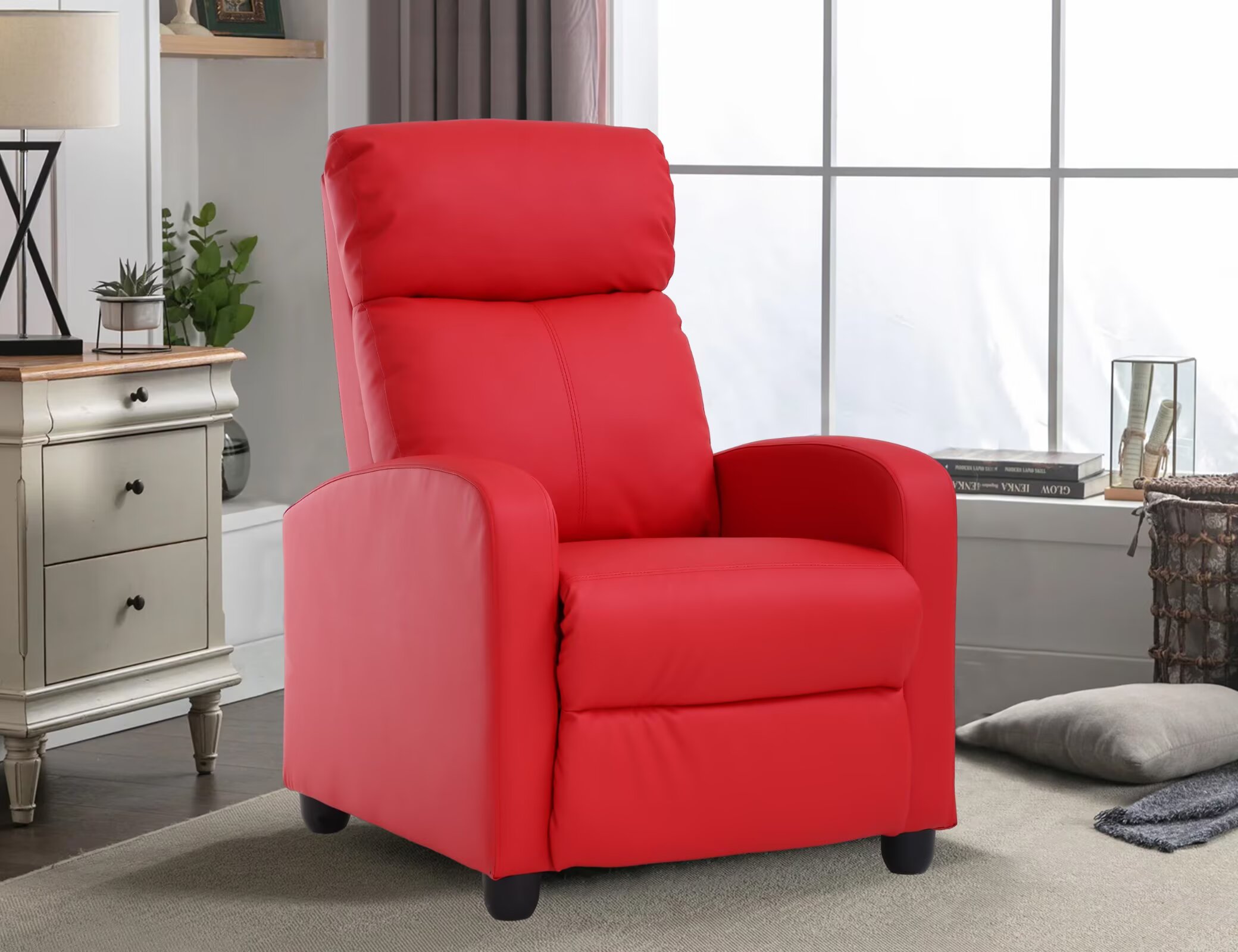 YRLLENSDAN Recliner Chair for Living Room Home Theater Seating Single Reclining Sofa Lounge with Padded Seat Backrest (Red)