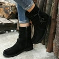 thumbnail image 4 of Hinvhai Women's Fashion Wide Width Leather Ankle Short Boots, Casual Comfortable Side Zipper Block Low Heel Round Toe Lace-Up Booties Black 7.5(40), 4 of 5