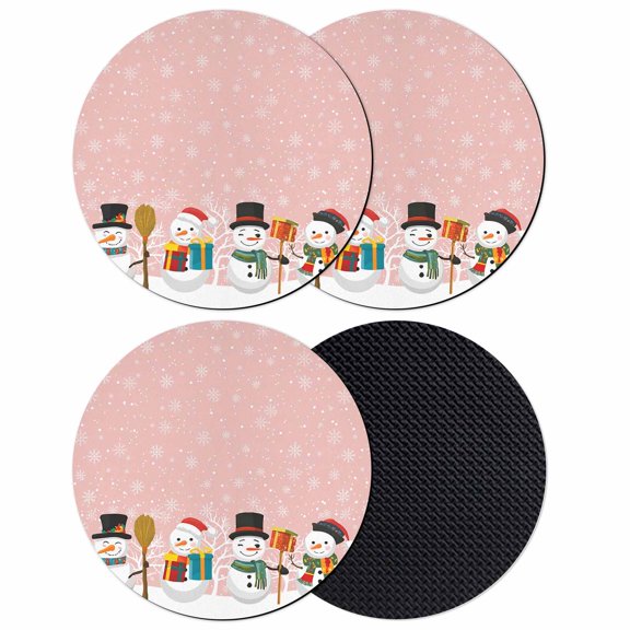 Pink Snowman Coasters Set of 4, Absorbent Coasters for Drinks, Christmas Winter Snowflake Xmas Tree Coaster for Desk Coffee Table Protection, Home Decor House Warming Gifts 4"
