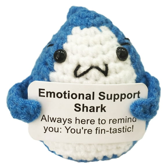 Emotional Support Shark, Cute Positive Crochet Animal Decoration, Funny Friend Gift for Shark Lovers Family Women Men