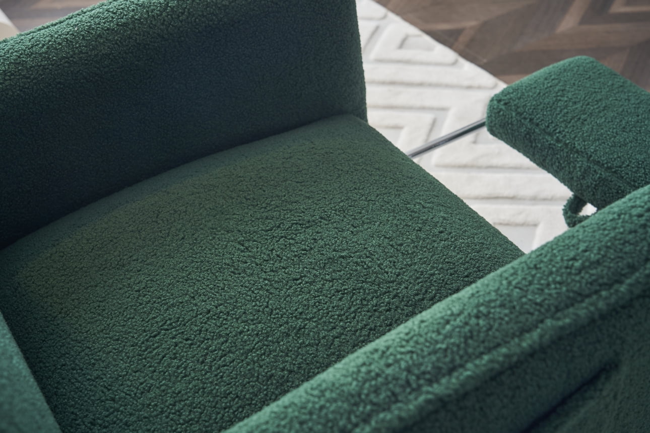 Rocking Chair Nursery Glider Chair with Adjustable FootRest, Nursery Rocking Chairs with Wood Legs Side Pocket, Teddy High Back Nursing Chair, for Living Room, Bedroom, Cozy Reading, Green