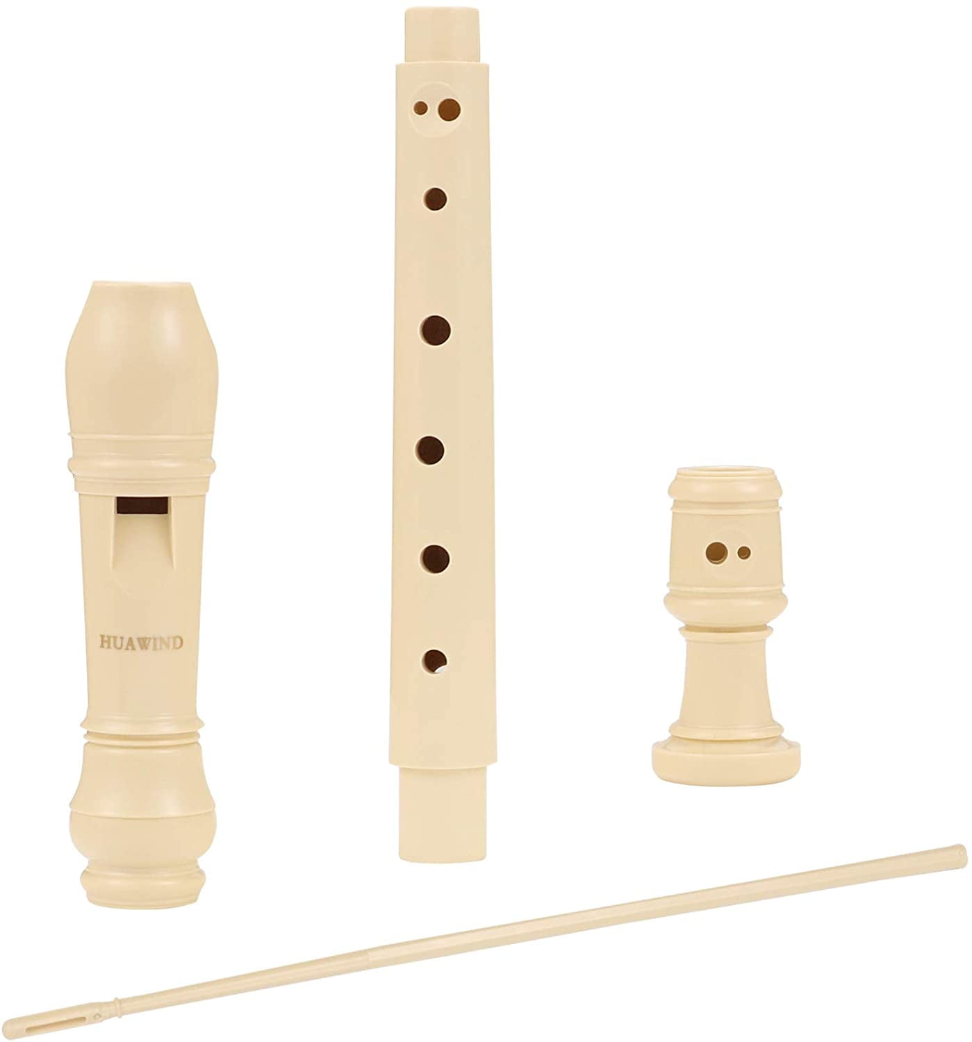 German Style 6 Pack 8 Hole Soprano Descant Recorder Instrument for Kids with Cleaning Rod and instruction Ivory White 
