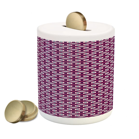 Geometric Piggy Bank, Modern Simple Mosaic Composition with Diamond Shapes and Lines in Vivid Colors, Ceramic Coin Bank Money Box for Cash Saving, 3.6" X 3.2", Multicolor, by Ambesonne