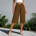 thumbnail image 3 of Fmbrln Linen Capris Pants for Women Casual Loose Fit Elastic Waist Straight Wide Leg Capris Pants with Pockets, 3 of 6