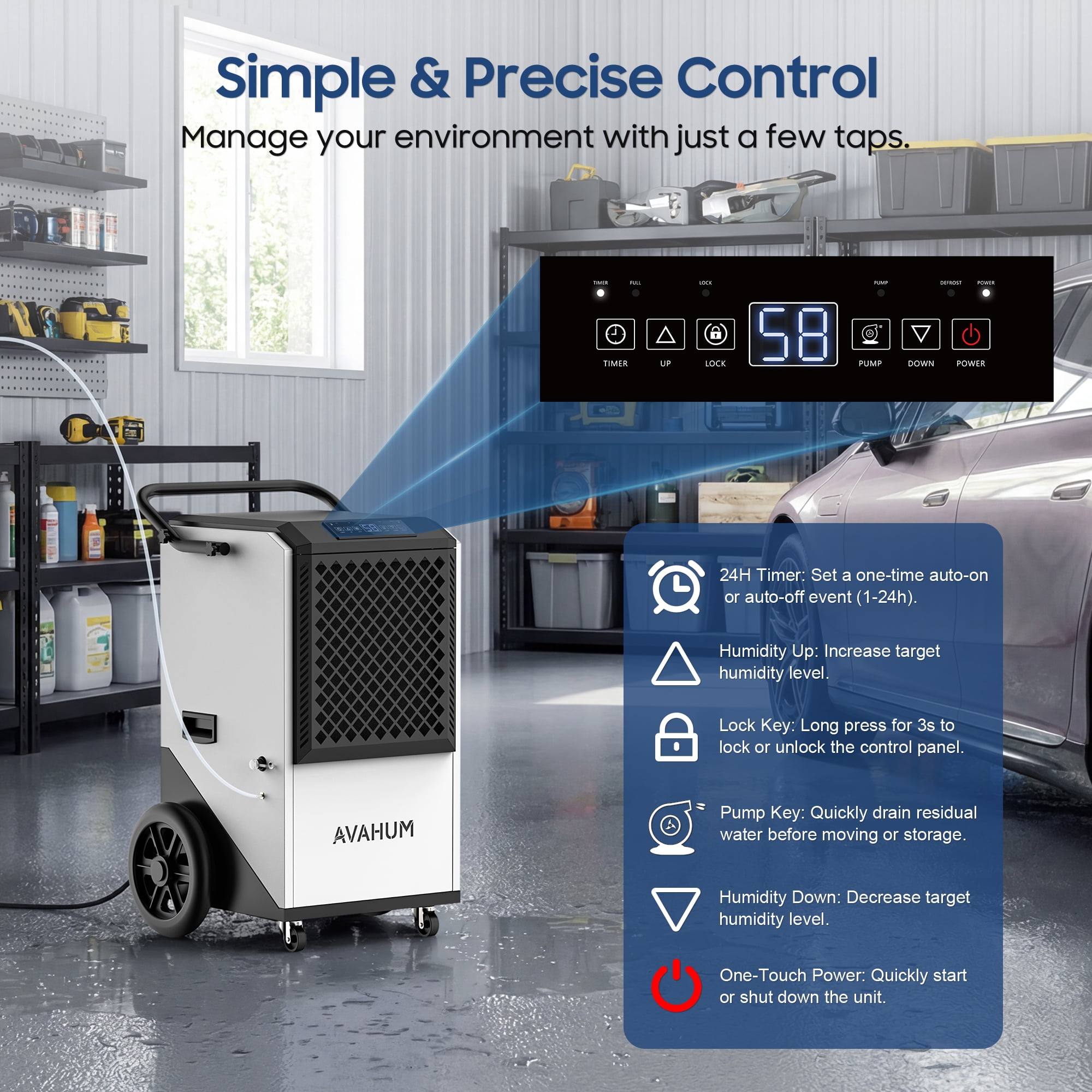 AVAHUM 250 Pints Commercial Dehumidifier with Pump for 6,500 sq. ft, Industrial Dehumidifier for Basements and Warehouses