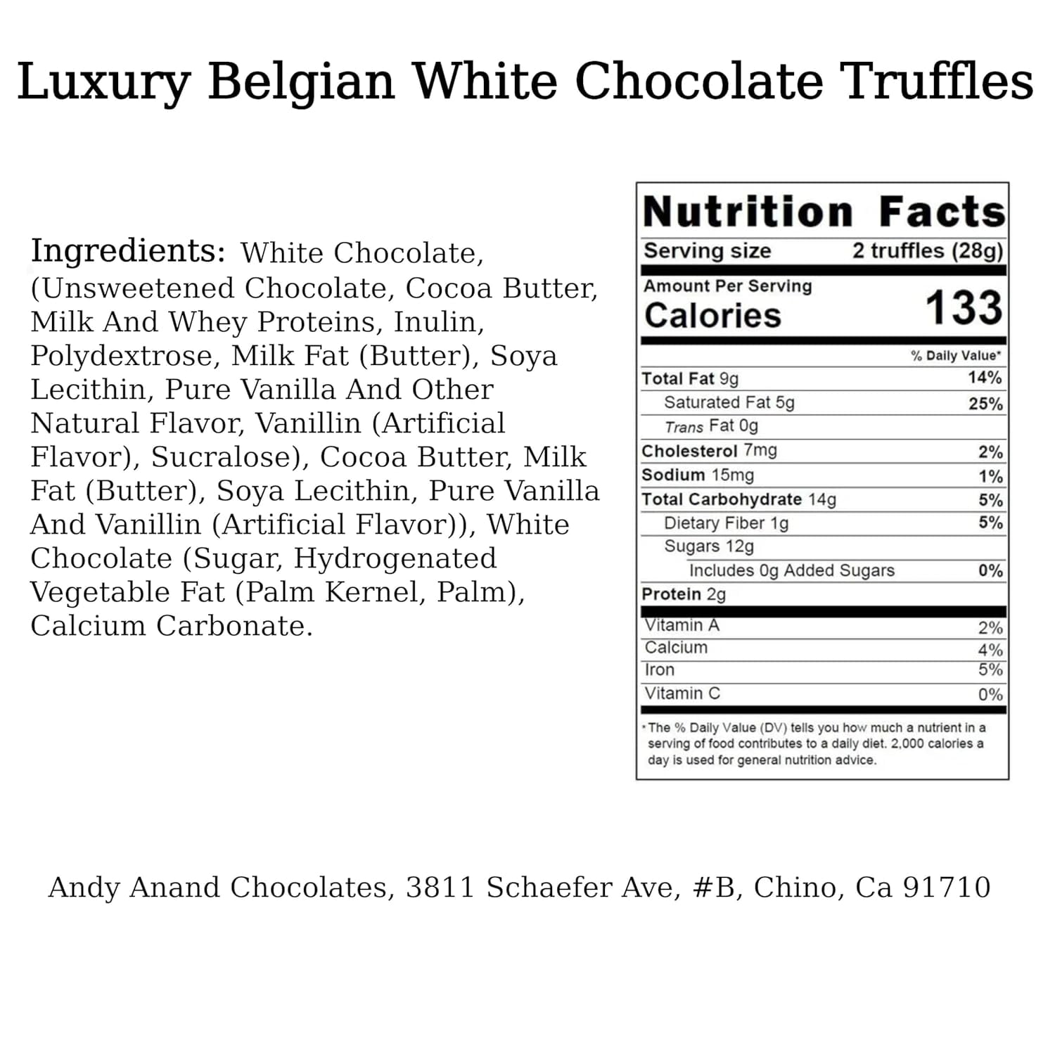 Andy Anand Handcrafted Belgian White Chocolate Truffles - Luxury Gift Box, Gluten Free, Soy-Free, Sesame Free, Delicious Decadent Belgian Truffles | Premium Gourmet Indulgence for Gift (24-Pieces)