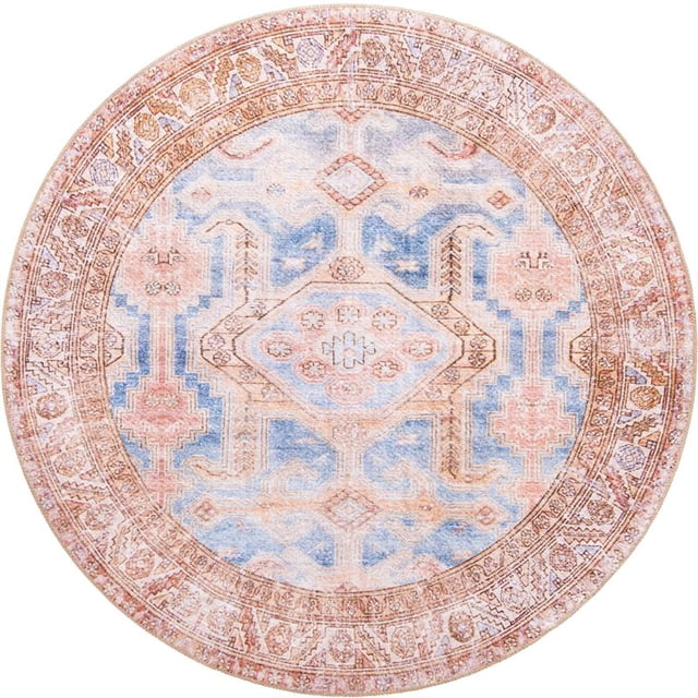 Unique Loom Revival Medallion Border Rug 5' x 5' Round Blue/Brown