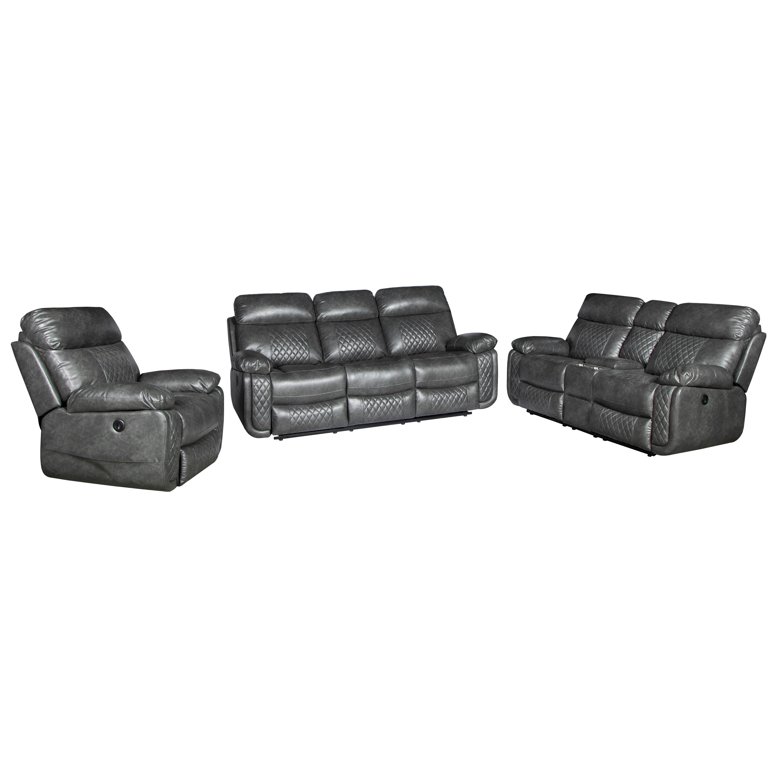 Contemporary 3-Piece Faux Leather Upholstered Living Room Sofa Set, Sofa Loveseat & Chair, Grey