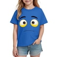 thumbnail image 4 of Blusas y camisas de manga corta con cuello redondo para niños y niñas, color liso, con estampado de expresión linda, manga corta, holgadas y cómodas, blusa para niña, 4 of 5