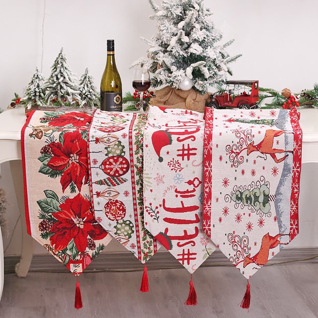 Feliz camino de mesa de Navidad para fiestas Mesa de patrón de bolas de Navidad yeacher Camino de mesa