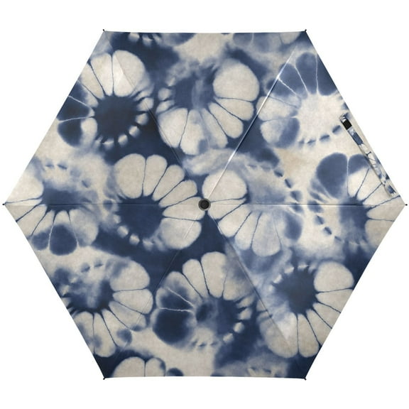 JSTEL Shibori Floral Motif Tie Dye Folding Umbrella for Rain Sun Travel Mini Lightweight Compact Umbrellas