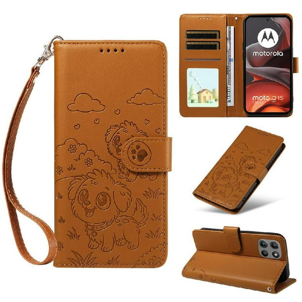 Funda Cartera GANGXUN con Diseño de Perrito en Relieve para Motorola Moto G15/G15 Power , Protección 360° con Ranuras y Correa Desmontable