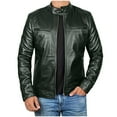 thumbnail image 2 of YOIAVAIOY Mens Faux Leather Cropped Jacket Zip Up Moto Jackets Stand Collar Long Sleeve Biker Coats Army Green XXL, 2 of 5