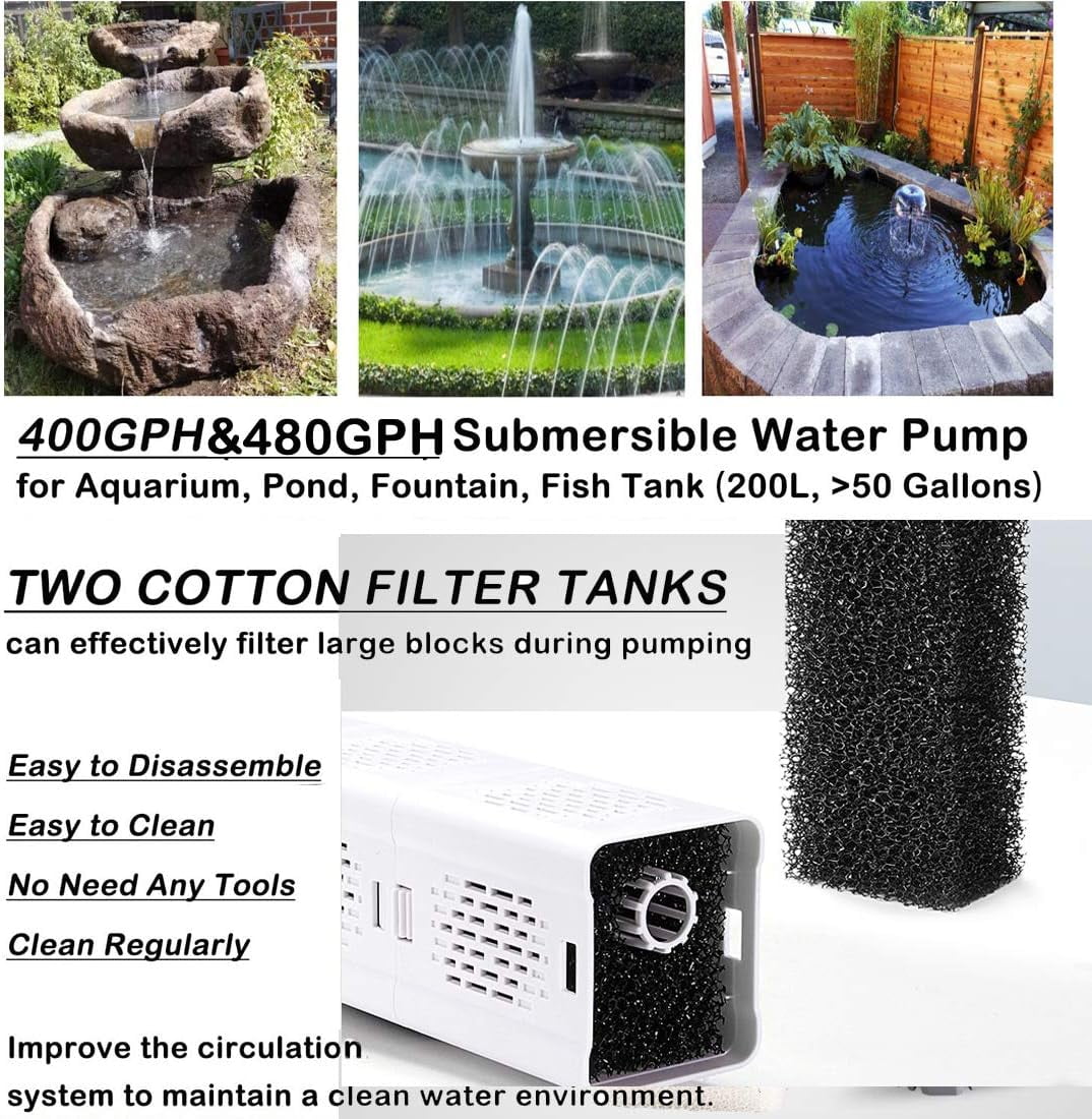 XZKING Aquarium Internal Filter, Submersible Power Filter with Rainwater Aerator System Oxygen Air Fish Tank Filter Water Pump for 20 Gal Fish Tank