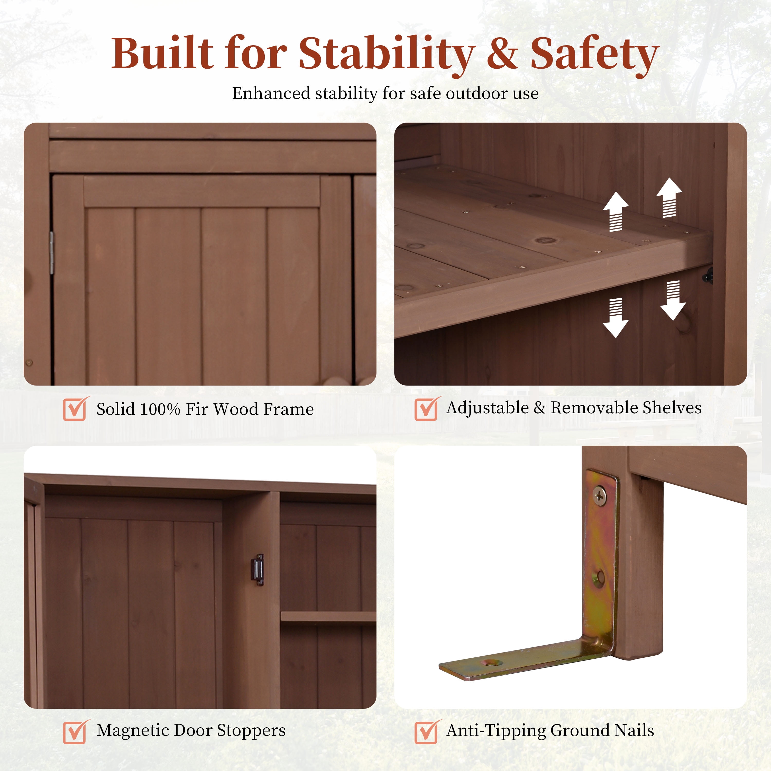 Mintazer 65" Outdoor Potting Bench with Drawer & Cabinets, Garden Workstation with Hutch & Spice Rack, Patio Kitchen Island with Adjustable Shelves & Side Hook, Brown