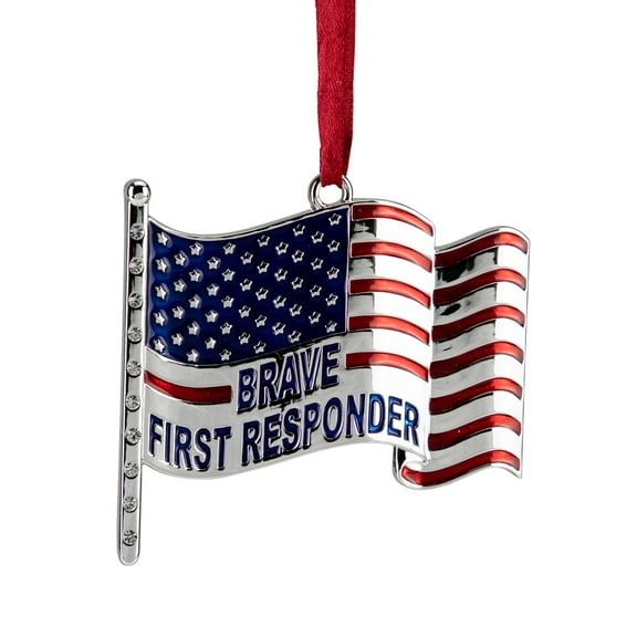 Northlight First Responders Flag Multi-color Metal Christmas Decorative Accent Ornament, with European Crystals 2.5"