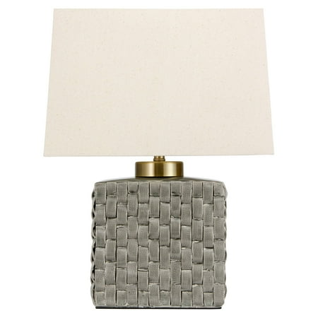 Basket Weave Gray Porcelain Jar Lamp - Gray (23")